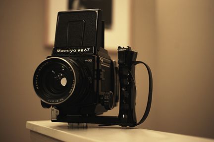 My Mamiya RB67 with the left hand flash grip attached