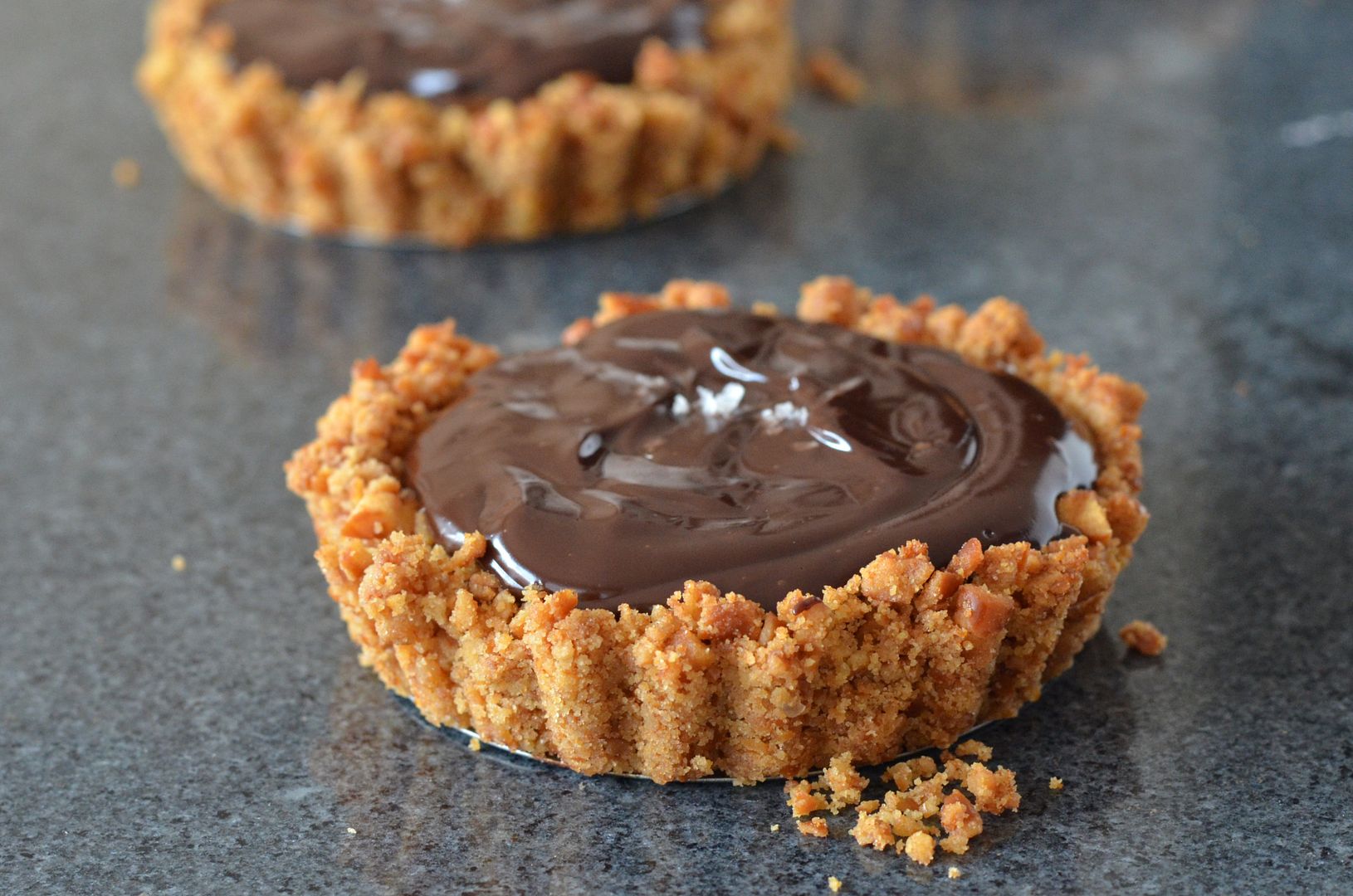 Salted Caramel Chocolate Tarts with Pretzel Crust