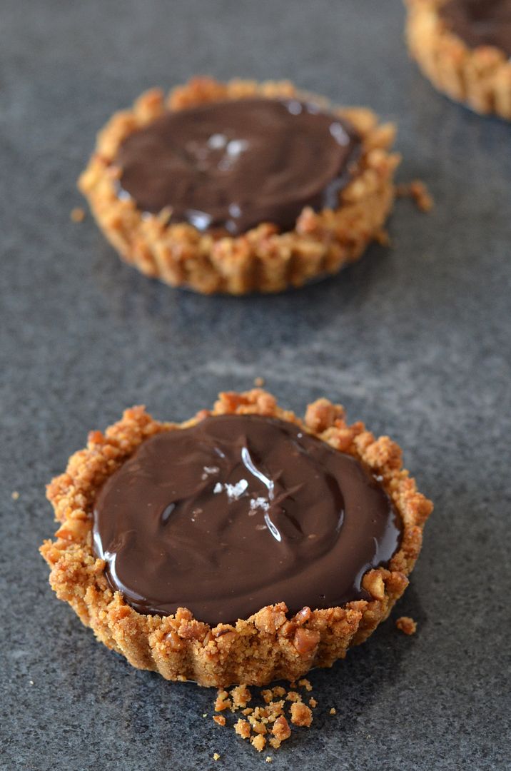 Salted Caramel Chocolate Tarts with Pretzel Crust