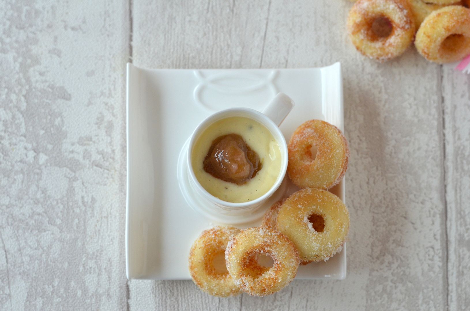 Mini Baked Doughnuts with Rhubarb & Custard Dip