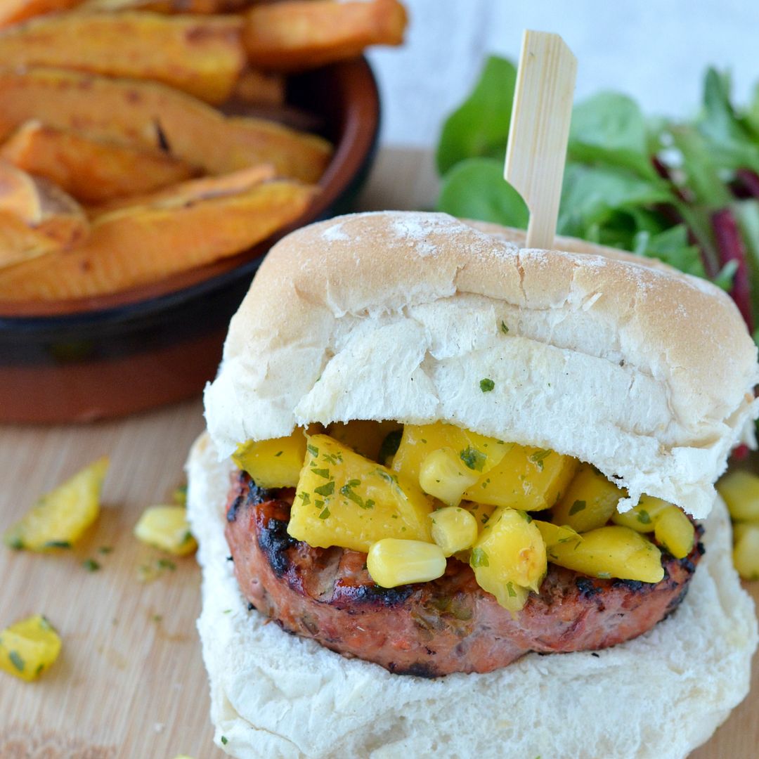 Quarter Pound Mediterranean Burgers with Mango salsa