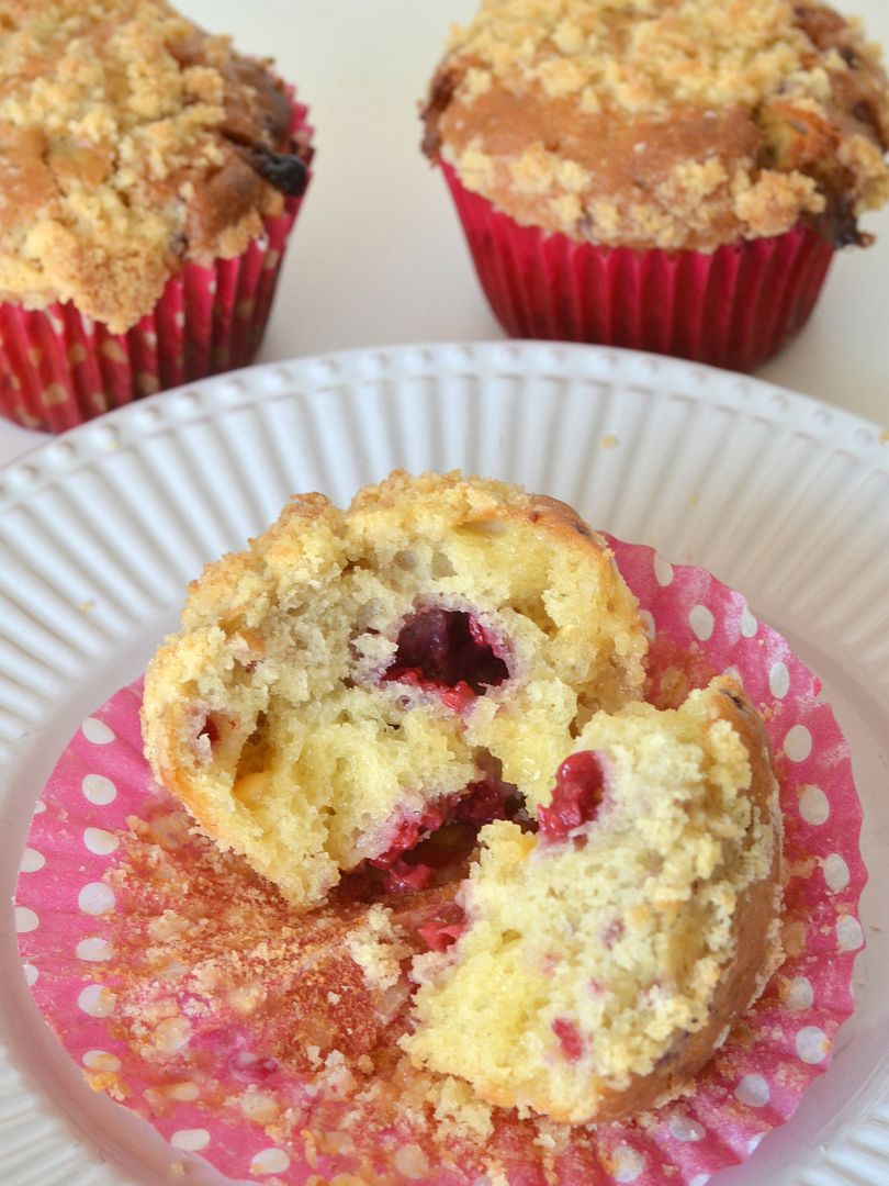 Raspberry & White Chocolate Crumble Muffins