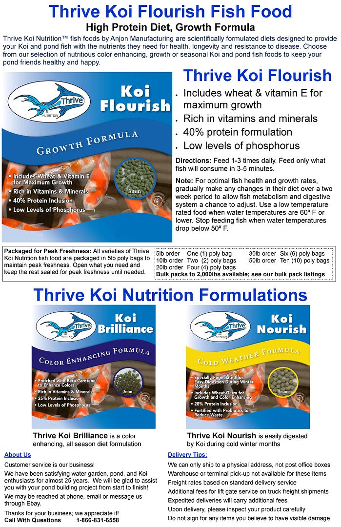 50lbs Thrive Koi Flourish High Protein Growth Formula Fish Food