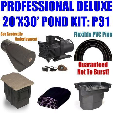 Professional Koi Pond Kit 20'x30' Liner Pump Filter P31