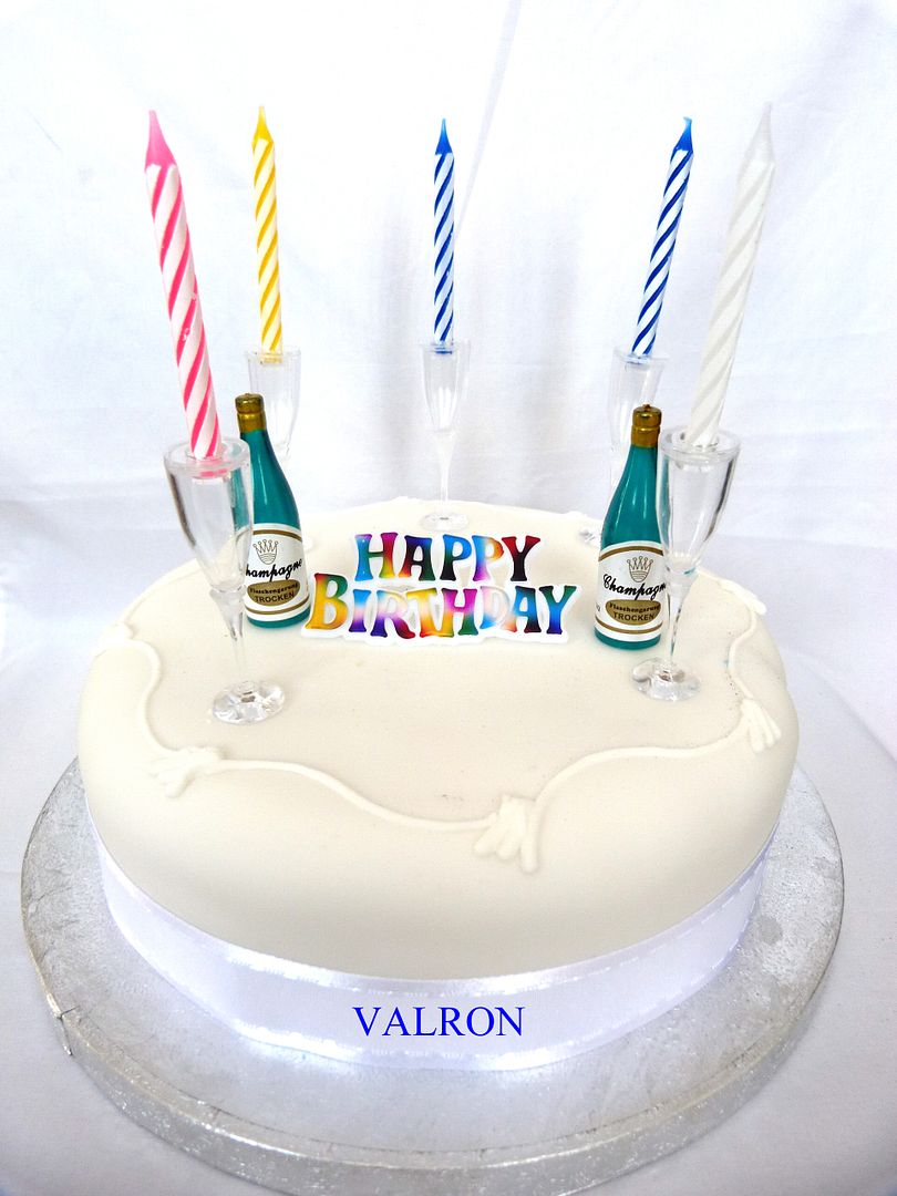 Happy Birthday Champagne Bottle Glasses Candle Cake Decorating Set
