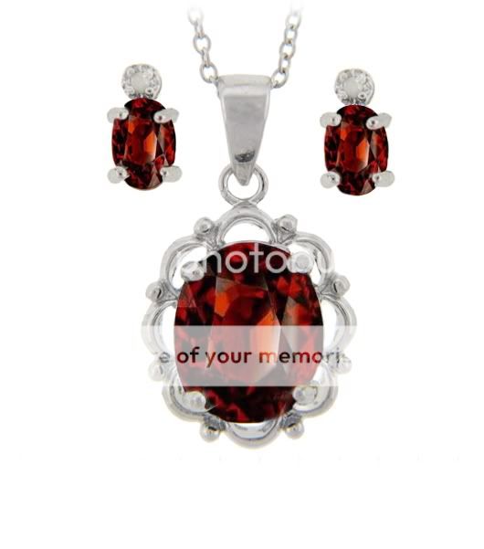 Garnet OvalPendant & Earrings 5 Ct TGW in Sterling Silver