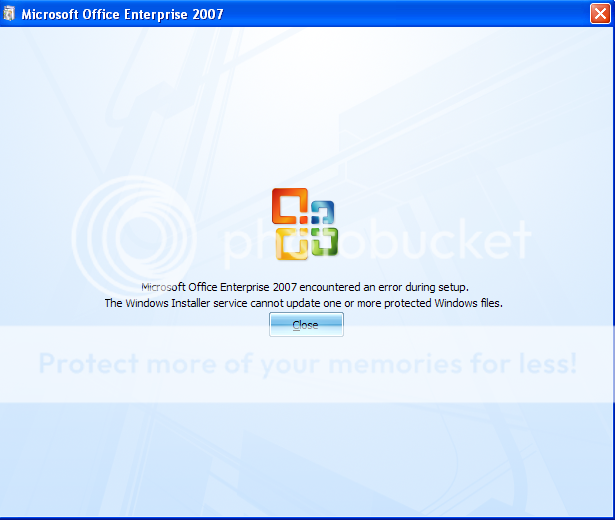 erro do instalador do Windows do ano de 2007